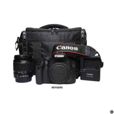 canon eos 550d with lens and bag